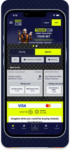 TradieBet sports and payment section UI for bet customization.