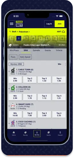 TradieBet same race multi selection menu UI.