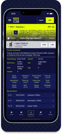 TradieBet additional horse details UI.