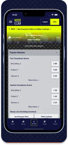 TradieBet popular markets UI displaying trending betting options.