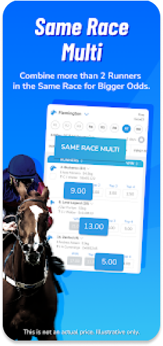 BetM app featuring Same Race Multi betting.