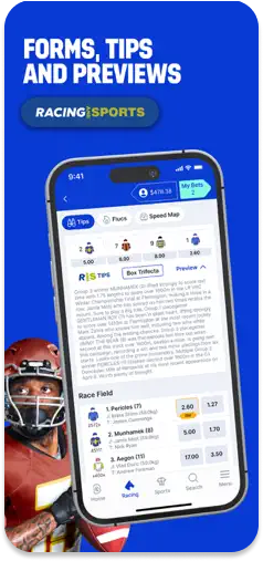 Betr app displaying racing form guides, expert tips, and previews.