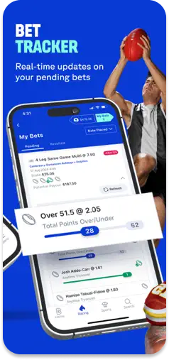Betr app showcasing the Bet Tracker feature.