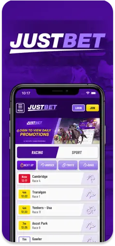JustBet app main menu showcasing betting options.