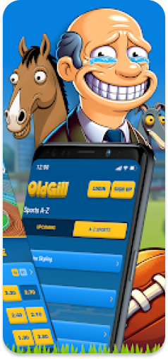 OldGill Bet mascot alongside the main betting menu.