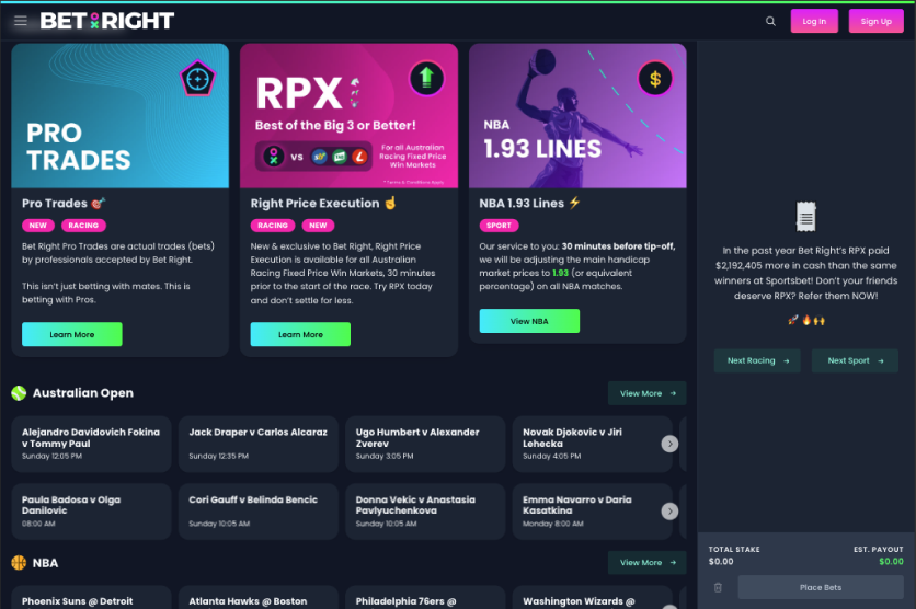 BetRight Australia sportsbook homepage featuring a sleek design and a variety of betting options.