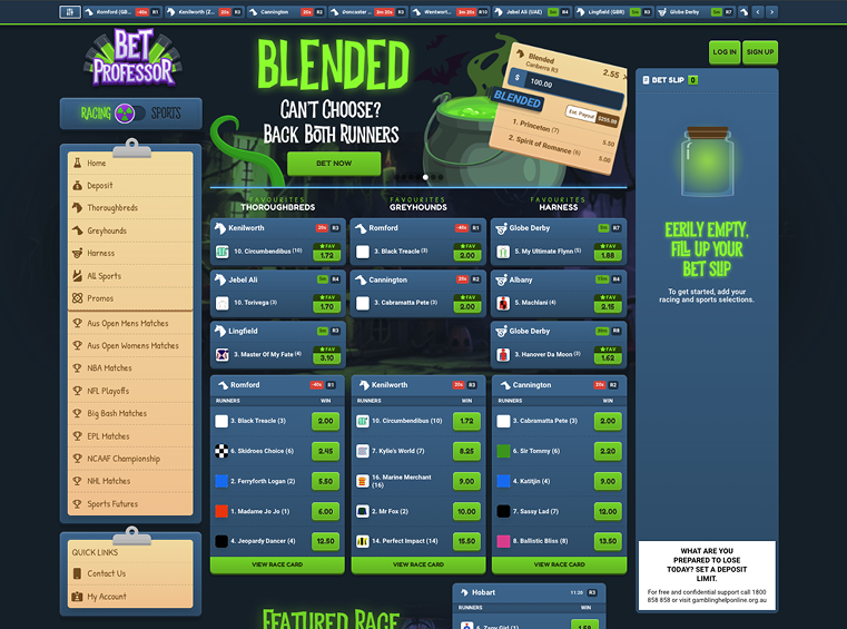 BetProfessor Australia sportsbook homepage with a clean layout and expert betting insights.