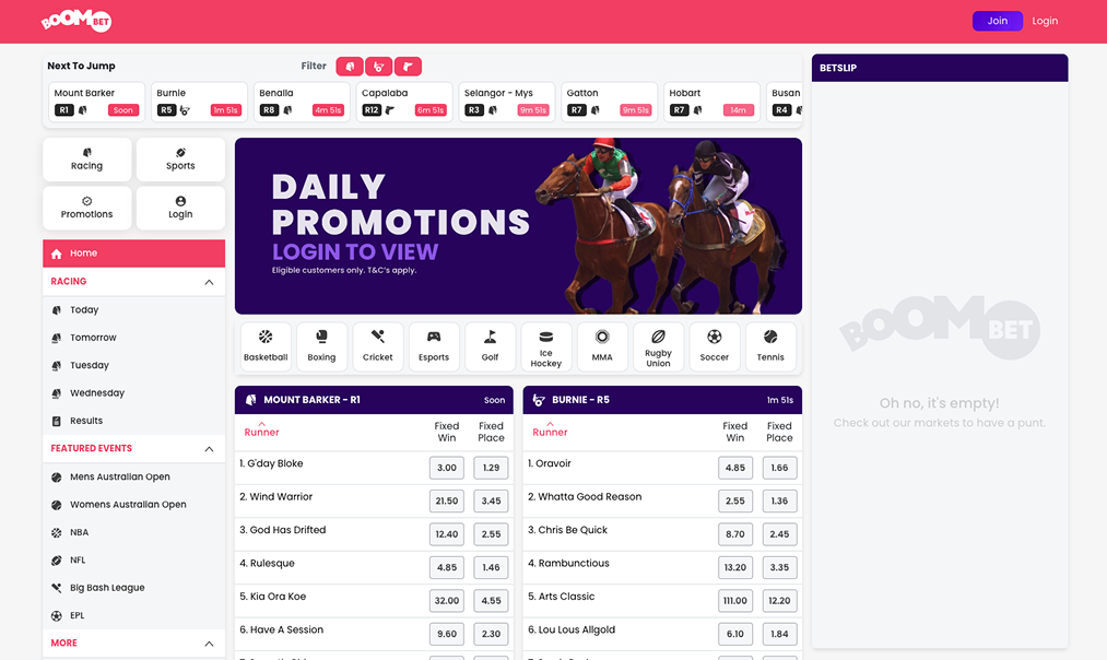 BoomBet sportsbook homepage showcasing a fun, engaging design and strong odds.