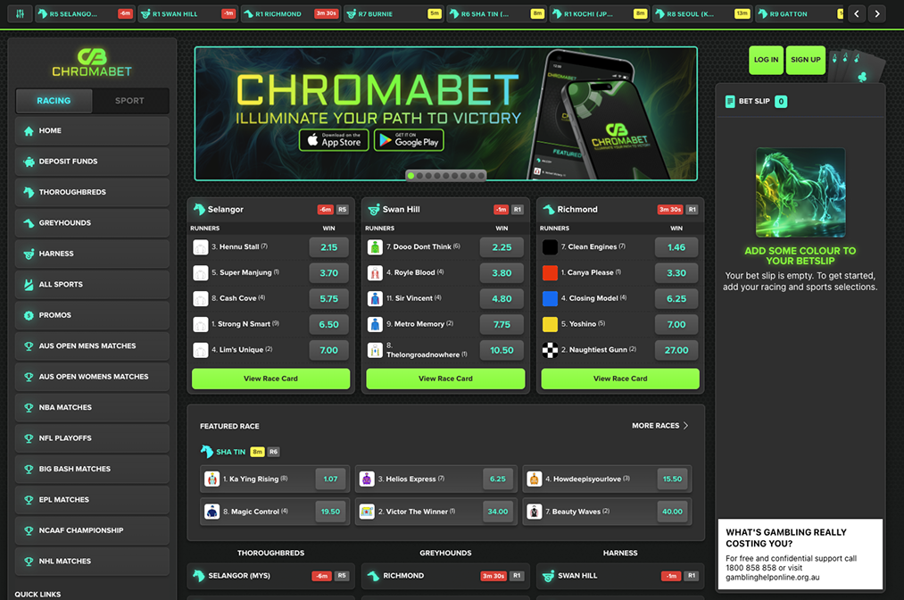 ChromaBet Australia sportsbook homepage featuring an eye-catching interface and intuitive navigation.