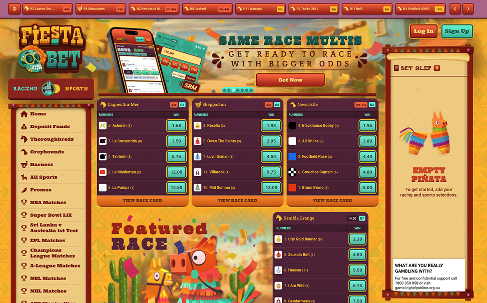 FiestaBet sportsbook homepage showcasing a vibrant design and diverse sports markets.