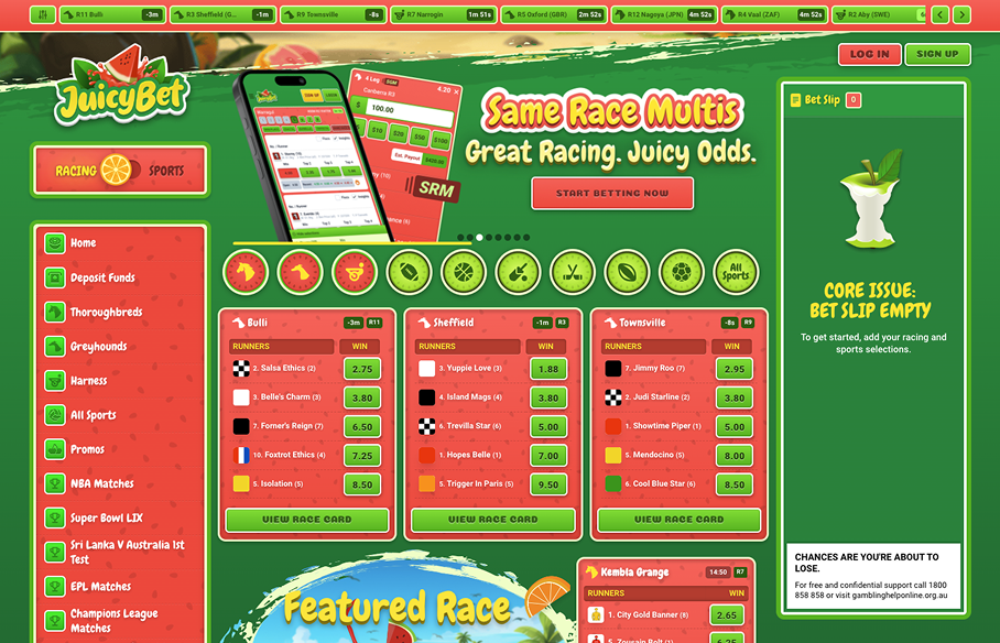 JuicyBet Australia sportsbook homepage with a fresh look and exciting betting markets.