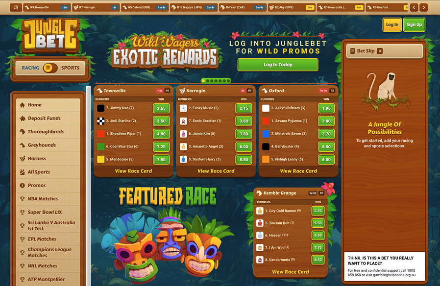 JungleBet sportsbook homepage showcasing a bold theme and strong sports betting options.