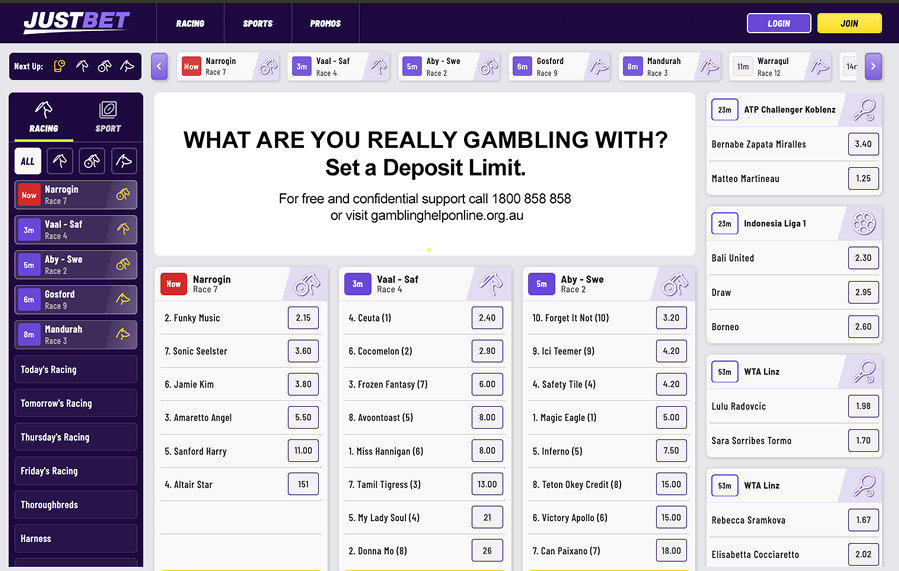JustBet sportsbook homepage featuring an intuitive layout and diverse betting markets.