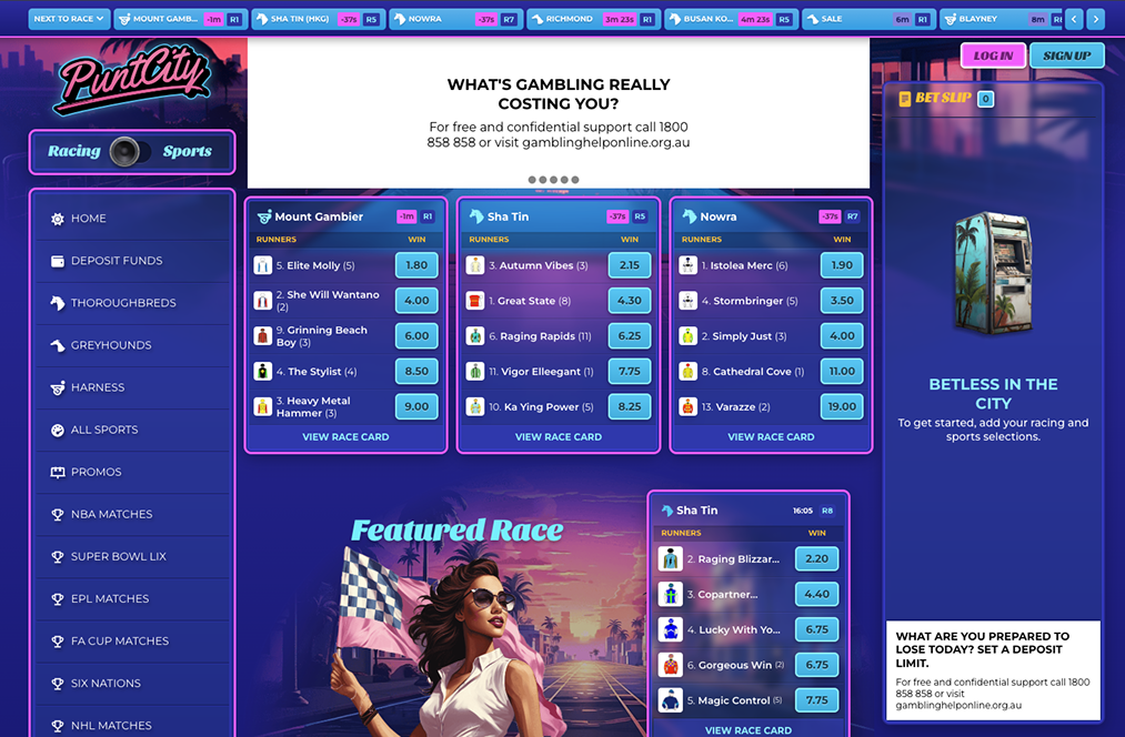 PuntCity Australia sportsbook homepage featuring an engaging design and a variety of betting markets.
